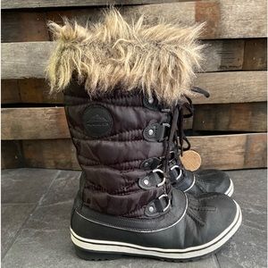Womens black winter boots with faux fur trim